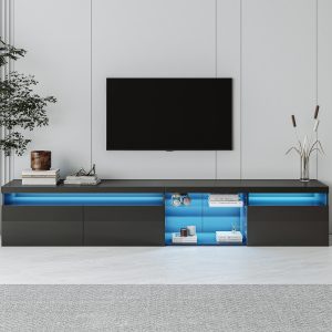 Unique Design TV Stand with 2 Glass Shelves, Ample Storage Space - WF314584AAB