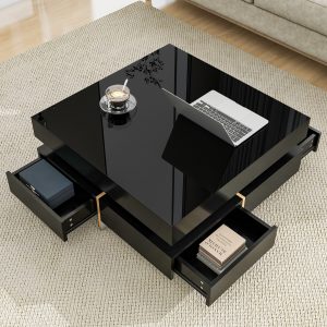 Modern High Gloss Coffee Table with 4 Drawers - WF314582AAB