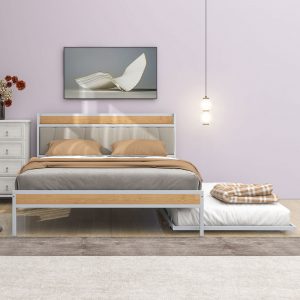 Queen Size Metal Platform Bed Frame with Twin Size Trundle - MF302435AAK