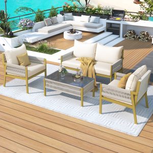 Outdoor Furniture with Tempered Glass Table - SK000003AAZ