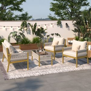 Outdoor Furniture with Tempered Glass Table - SK000003AAZ