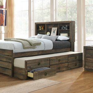 Full Size Bookcase Captain Bed and Nightstand - BS200108AAD