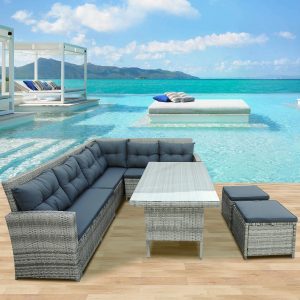 6-Piece Outdoor Sectional Sofa with Glass Table - SP100069AAB