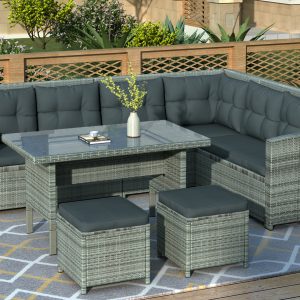 6-Piece Outdoor Sectional Sofa with Glass Table - SP100069AAB