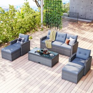 6-Piece All-Weather Wicker PE Rattan Patio Conversation Sectional Set - FG201201AAE