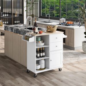 Kitchen Cart on 4 Wheels with 2 Drawers and 3 Open Shelves - WF299363AAW