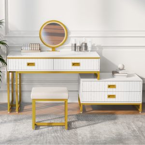 Modern Style Vanity Table With Movable Side Cabinet And 4-Drawers - FG202301AAK