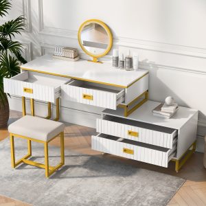 Modern Style Vanity Table With Movable Side Cabinet And 4-Drawers - FG202301AAK