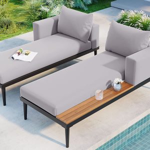 Patio Metal Daybed with Wood Topped Side Spaces - SP100013AAE