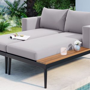 Patio Metal Daybed with Wood Topped Side Spaces - SP100013AAE