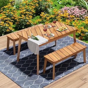 3 Pieces Acacia Wood Table Bench Dining Set - FG201231AAA