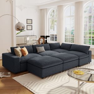 U-style Down Filled Upholstered Sectional Sofa Set, For Living Room, Apartment,  Spacious Space 6-seater - WY000386AAD