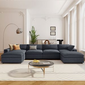 U-style Down Filled Upholstered Sectional Sofa Set, For Living Room, Apartment,  Spacious Space 6-seater - WY000386AAD