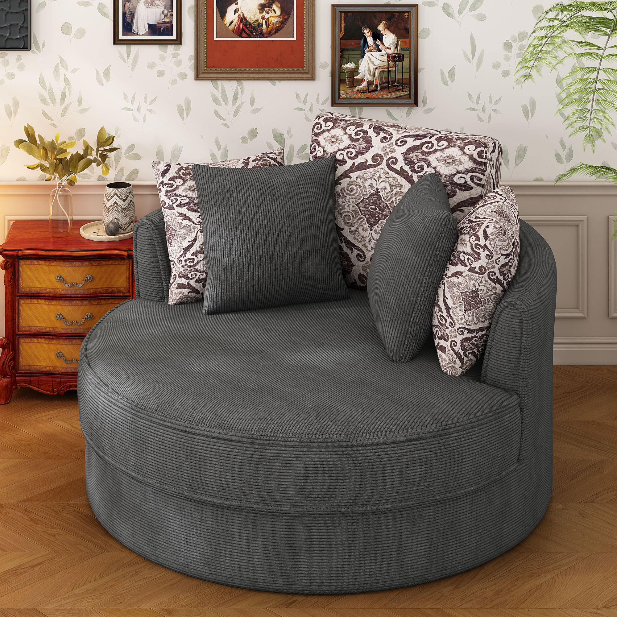 Swivel Accent Barrel Chair With 5 Movable Pillows N719P170799E