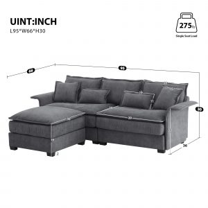 95*66" Oversized Luxury Sectional Sofa with Bentwood Armrests - GS002101AAE