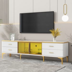 Stylish LED TV Stand with Marble-veined Table Top for TVs Up to 78'' - WF318087AAK
