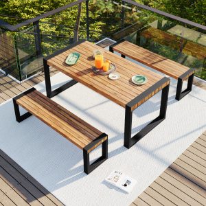 3-Pieces Outdoor Dining Table With 2 Benches - FG201232AAA