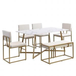 Modern Faux Marble 5-Piece Dining Table Set - SP000040AAG