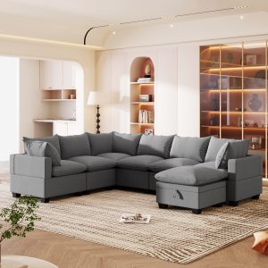 120" * 93" Modern U Shape Modular Sofa with Storage Ottoman - GS000893AAG