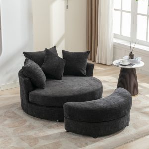 360° Swivel Accent Barrel Chair with Storage Ottoman & 4 Pillows - SG323719AAE