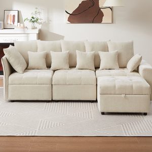 Sectional Sofa Couch With USB Ports, Storage Ottoman And Pillows - SG001490AAA