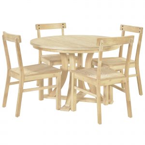 5-Piece Rustic Round Pedestal Extendable Dining Table Set - SP000043AAA