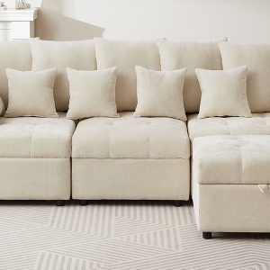 Sectional Sofa Couch With USB Ports, Storage Ottoman And Pillows - SG001490AAA