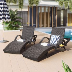 80'' Outdoor Wicker Chaise Lounge Chairs, Set of 2 - WF321204AAD