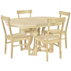 5-Piece Rustic Round Pedestal Extendable Dining Table Set - SP000043AAA